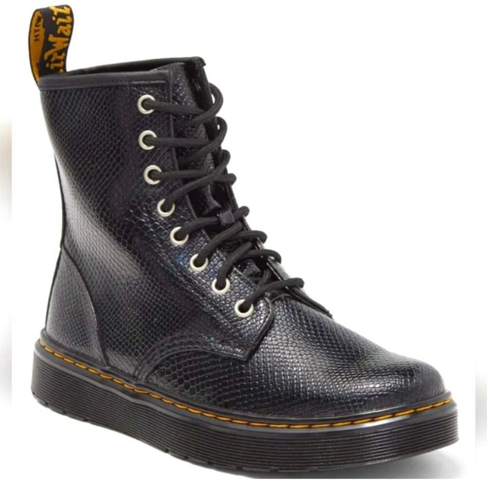 Dr. Martens Black Combat Boots with Yellow Stitching